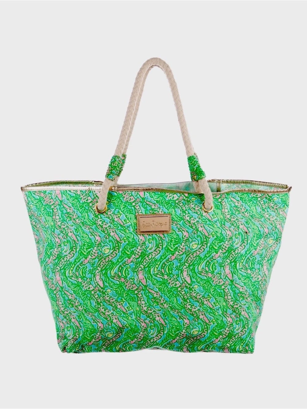 Lilly Pulitzer "Chomp Chomp" Alligator Print Canvas Shoreline Large Beach Tote